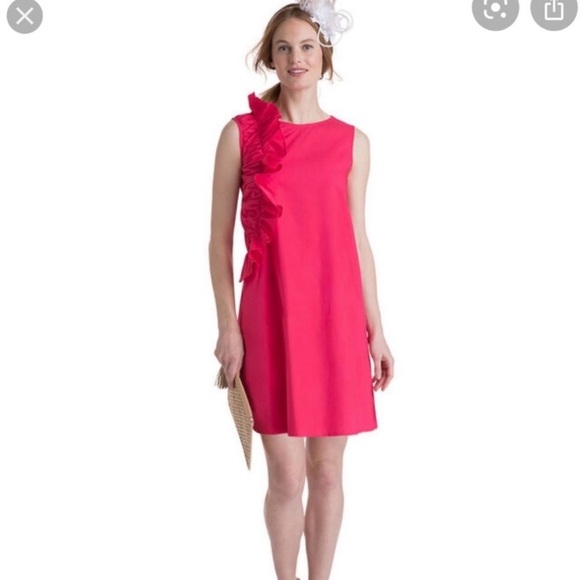 VINEYARD VINES 144th Kentucky Derby Hot Pink Cotton Side Ruffle Sheath Dress XS - Picture 2 of 13